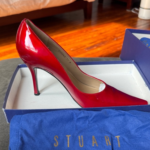 Stuart Weitzman Patent Leather “Lady Quasar” Red Heels - Picture 1 of 8